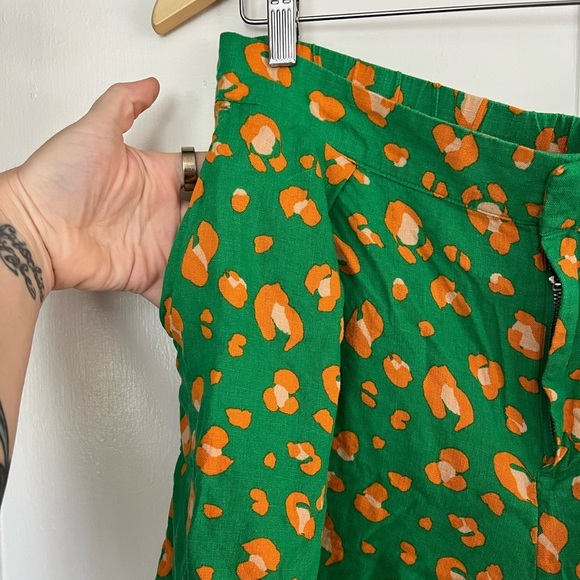 Tabitha Brown x Target Shorts XL Green Orange Leopard Print High Waist Zip Linen - Picture 4 of 10